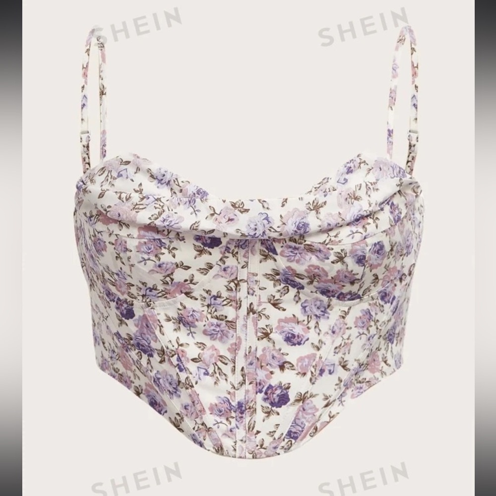 SHEIN Curve Plus Floral Print Cowl Neck Cami Top
